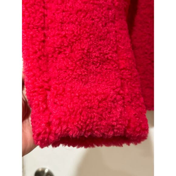 Sam Edelman Short Front Zip Teddy Coat Patch Pockets Hot Pink Faux Fur Small NWT - Picture 14 of 15